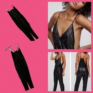 Size XS  Free People  On Any Day Jumpsuit  Black Sequin
